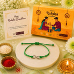 El Regalo 1PC Minimalist Infinity Rakhi for Brother- Simple Infinity Rakhi with Roli Chawal, Rakhi Message Card in Rakhi Gift box for Brother (Green)