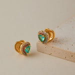 El Regalo 18K Gold Plated Heart Hoop Earrings for Women & Girls | Luxury Colorful Zircon Crystals Heart Hoops | Trendy Hoops Earrings (Emerald Green)