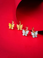 El Regalo Cute 2 Pairs Butterfly Lever Hook Earrings Combo for Girls & Women- Elegant Small Butterfly Hoop Earrings- Gift for Girls/Her (Yellow & Blue)