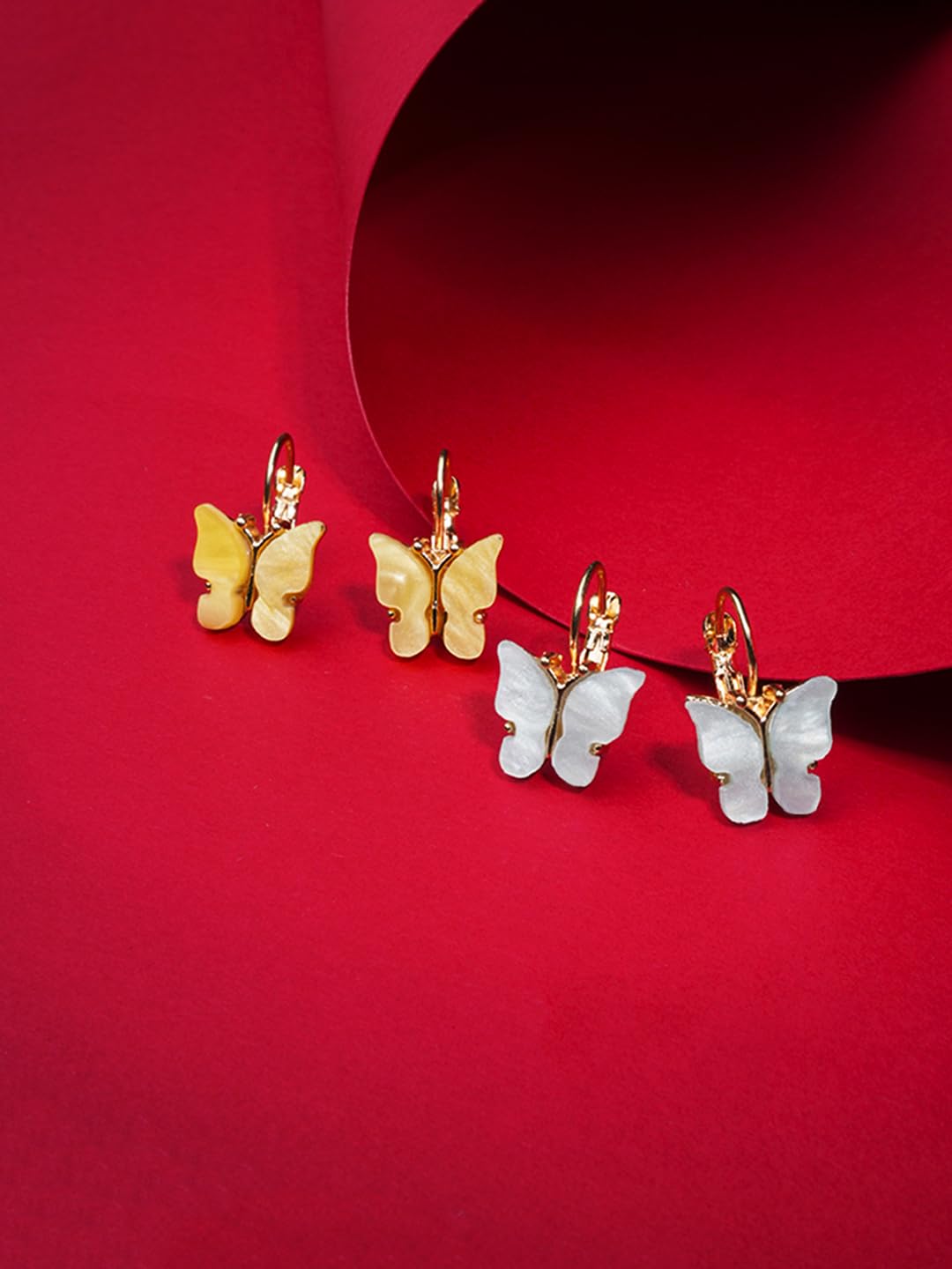 El Regalo Cute 2 Pairs Butterfly Lever Hook Earrings Combo for Girls & Women- Elegant Small Butterfly Hoop Earrings- Gift for Girls/Her (Yellow & Blue)
