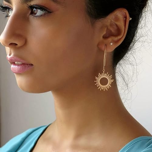 El Regalo Women's & Girl's Sun Charm Earrings - Lightweight Minimalist Design, Available in Various Hook Patterns for Versatile Style (Sun Liner Hook Earrings)