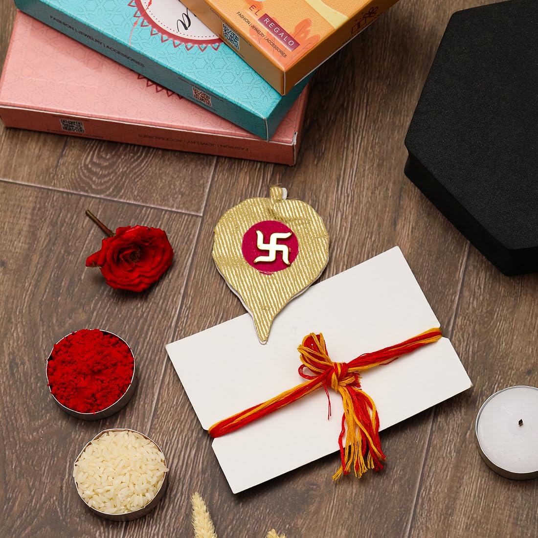 El Regalo 1 PC Moli Rakhi for Bhaiya - Rakshabandhan Moli Charms Rakhi with Message Card & Roli Chawal Shagun in Rakhi Box (Evil Eye Moli Rakhi-2)