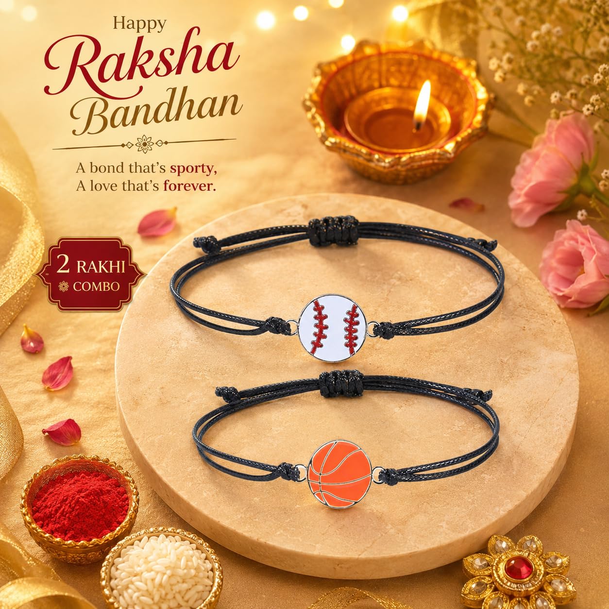 El Regalo Quirky 2PC Sports Rakhi for Kids | 2 Sport Balls Rakhis Combo Set for Brother/Niece/Nephew- Rakhi for Sports Lovers Bhai with Roli-Chawal, Message Card in Rakhi Gift Box (Option-1)