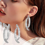 El Regalo Women's & Girl's Cross Curved Earrings, Curved Stick Front Back Linear Drop Hypoallergenic Earrings (Silver AD)