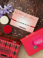 El Regalo 1PC Designer Fancy Evil Eye Rakhi for Brother/Sister-in-Law- Evil Eye Beads Adjustable Bracelet Rakhi with Roli Chawal, Rakhi Message Card in Rakhi Gift Box (Red)