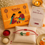 El Regalo Unique Handmade Flower Leaf Bracelet Rakhi for Brother-Flower Bud - Green & Orange