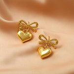 El Regalo Women's Stainless Steel Heart Hoop Earrings- Waterproof/Anti-Tarnish Vintage Love Drop Huggie Hoop Earrings For All Day Wear (Golden)