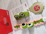 El Regalo 1PC Cute Hand Knitted Unisex Rakhis for Kids/Teens- Adjustable, Soft, Knitted Crochet Rakhis for Babies/Toddlers/Kids/Teens (Googly Eyes)