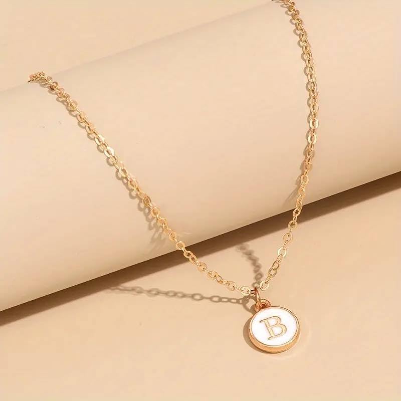 El Regalo Personalized Name Initial Letters Pendant Necklace-Enamelled Name Initials Pendant with Stainless Steel Chain (B),Gold