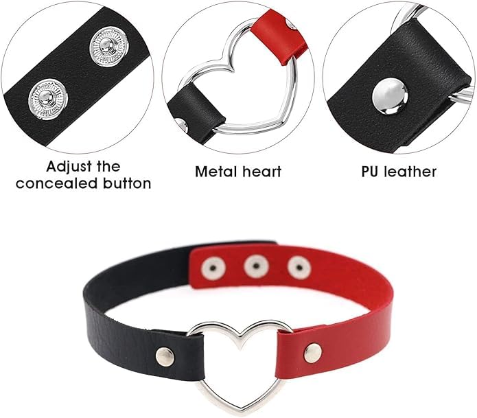 El Regalo Vintage PU Leather Love Heart Choker Necklace for Girls/Women- Western Gothic Punk Collar Choker Necklace (Red & Black)