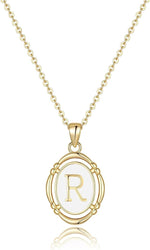El Regalo Unisex Vintage Style Waterproof Name Initial Letters Pendant Necklaces - Stainless Steel Golden Initials Jewelry - Hypoallergenic Letters Pendant Chain (Letter R)