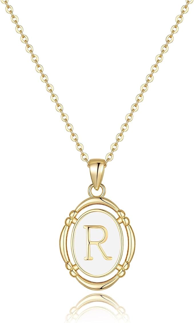 El Regalo Unisex Vintage Style Waterproof Name Initial Letters Pendant Necklaces - Stainless Steel Golden Initials Jewelry - Hypoallergenic Letters Pendant Chain (Letter R)