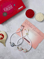 El Regalo 2PCs Designer Evil Eye CZ Rakhi Combo Set for Brothers/Bhaiya-Bhabhi/Brother-Nephew with Roli Chawal, Rakhi Message Card in Rakhi Gift Box (Blue & Pink)