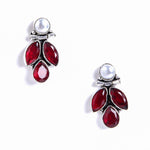 El Regalo 2 Pairs 925 Silver Plated Vintage Stones & Pearls Earrings Combo Set for Women & Girls- Silver Lookalike Statement Pearls Stones Earrings (Option-1)