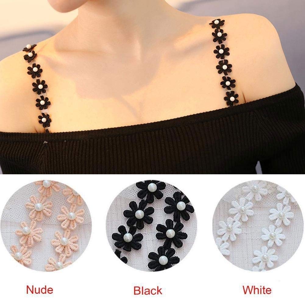 El Regalo Women's 1 Pair Flowers Lace Bra Straps for Off Shoulder Dresses or Evening Gowns (White)