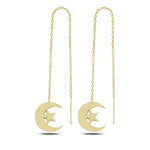 El Regalo Cute & Tiny Moon Stars Needle Threader Earrings for Girls & Women- Tassel Long Chain Threader Earring Set for Women Teen Girls