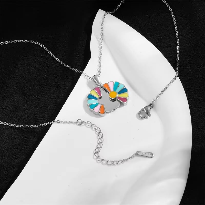El Regalo Stainless Steel Openable Daisy Flower Pendant Necklace for Girls/Women- Anti Tarnish colorful oil dripping Daisy Necklace (Silver Multi)