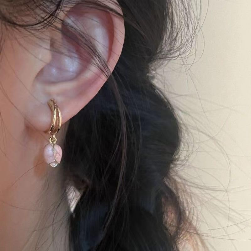 El Regalo Cute Tulip Flower Bud Stud Earrings- Pink Tulip Bud Drop Half Hoop Stud Earrings for Girls & Women- Valentines Gift for Her