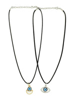 El Regalo 2 PCs Blue Evil Eye Unisex Pendant Cord Necklace for Kids/Girls/Boys/Men & Women - Turkish Blue Silver & Golden Handmade Evil Eye Necklaces (Option-3)
