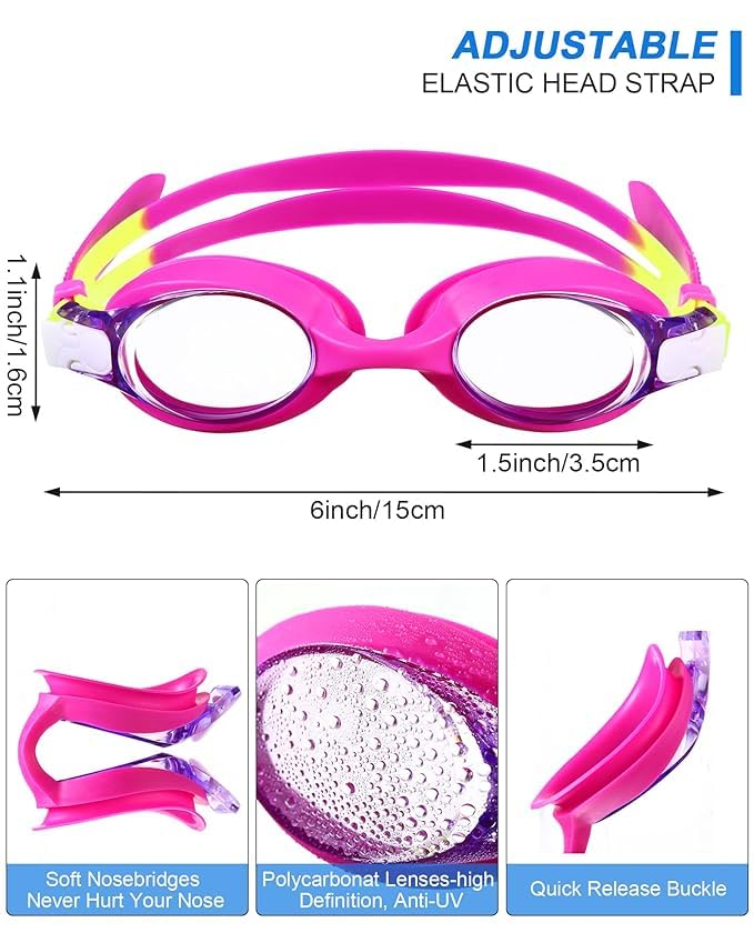El Regalo Kids Swim Goggles Clear Wide Vision Swimming Goggles Anti Fog Kids Pool Goggles Silicone Frame Children Goggles (upto 9 years old kids) (Magenta)