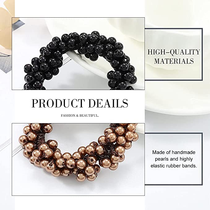 El Regalo 3 PCs Hair Ties, Elastic Pearls Hair Scrunchies, Pearl Hair Bands Bead Hair Ropes Hair Accessories for Women and Girls (Pack of 3) (Option-1)