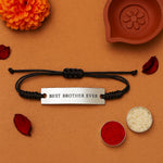 El Regalo "Best Brother Ever Bracelet Rakhi- Minimalist Stainless Steel Brother Charm Bracelet with Roli Chanwal, Message Card in Rakshabandhan Box