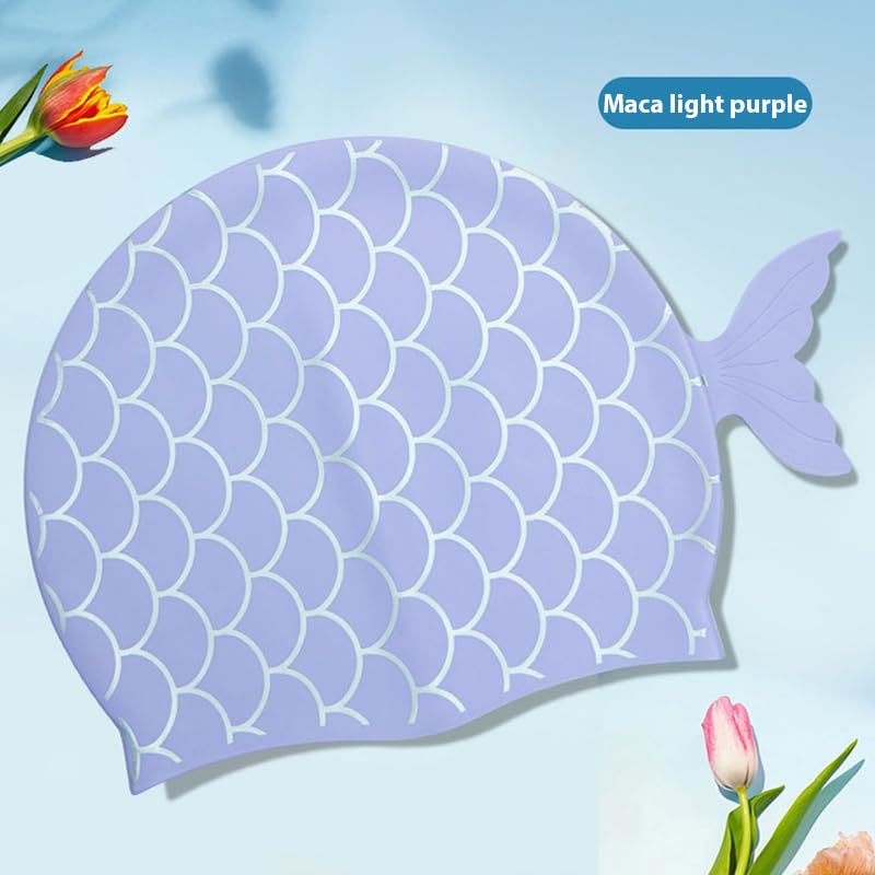 El Regalo 1PC Cute Mermaid Fish Tail Silicon Swimming Cap for Kids, Girls, Boys, and Teens (Purple)