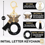 El Regalo Personalized Name Initials Butterfly Charm Keychain - Name Letter Keyring with Black & Golden Tassel & Butterfly Pendant, Purse, Bag, Backpack Accessory (O Letter)