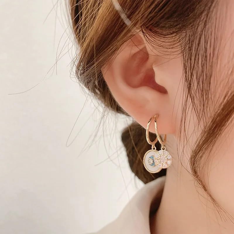 El Regalo Shell Zircon Dual Disk Golden Dangling Drop Stud Earrings for Women - Fashion Forward, Elegant, and Versatile Jewelry