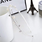 El Regalo Fancy Party 3 Layers Hairband for Girls & Women - Bridal, Wedding Party Pearl AD Hairband (Silver)