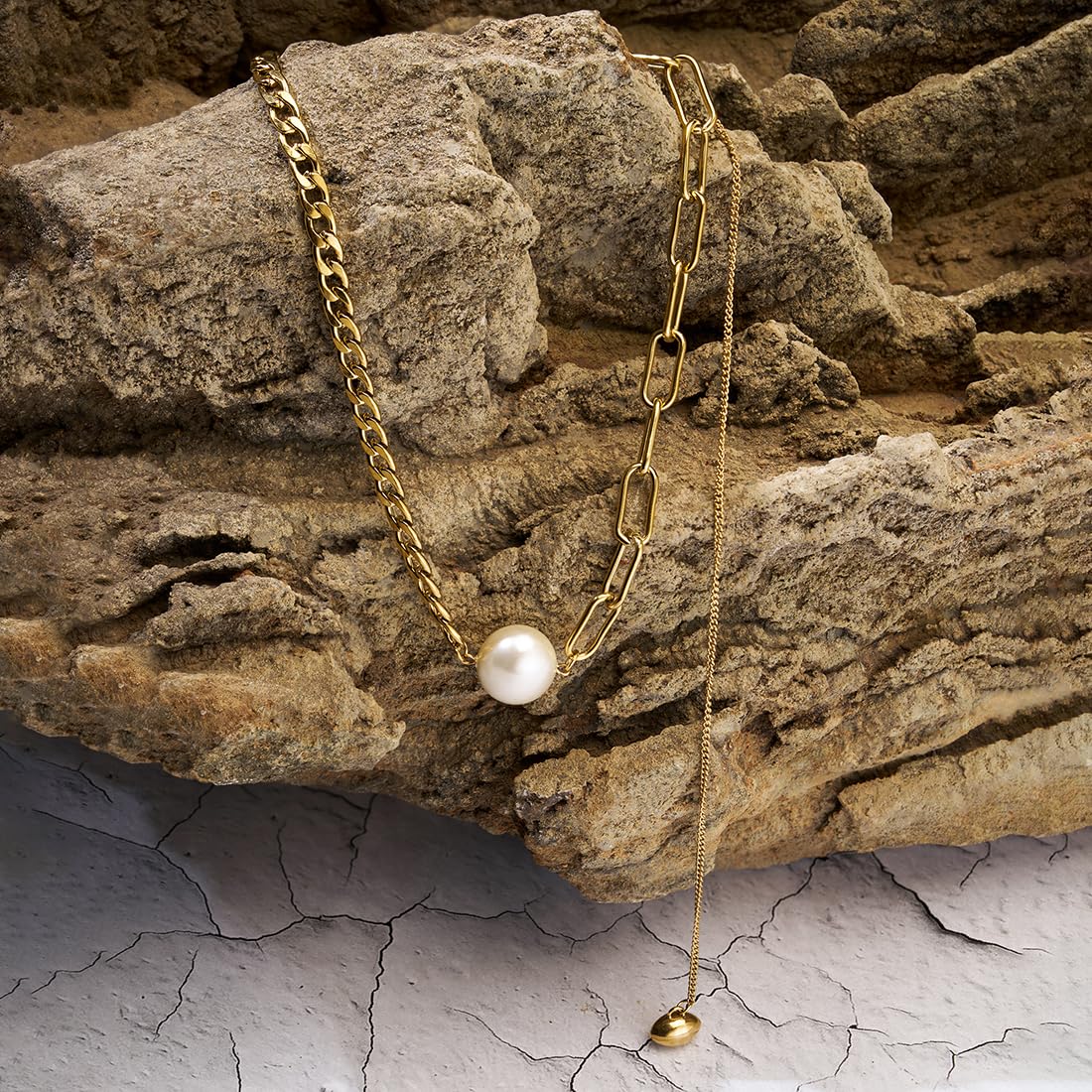 El Regalo Elegant Warterproof 18K Gold Plated Pearl Dainty Ball Bead Chain Necklace - Stainless Steel Anti-Tarnish Jewelry for Women, Girls (Big Pearl Tassel)