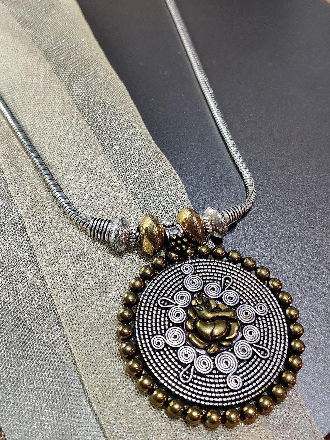 El Regalo Double Tone Lord Ganesha/Ganpati German Silver Pendant Necklace | God Ganpati Pendant Necklace for Girls & Women- Gift for Ganesh Chaturthi Pooja