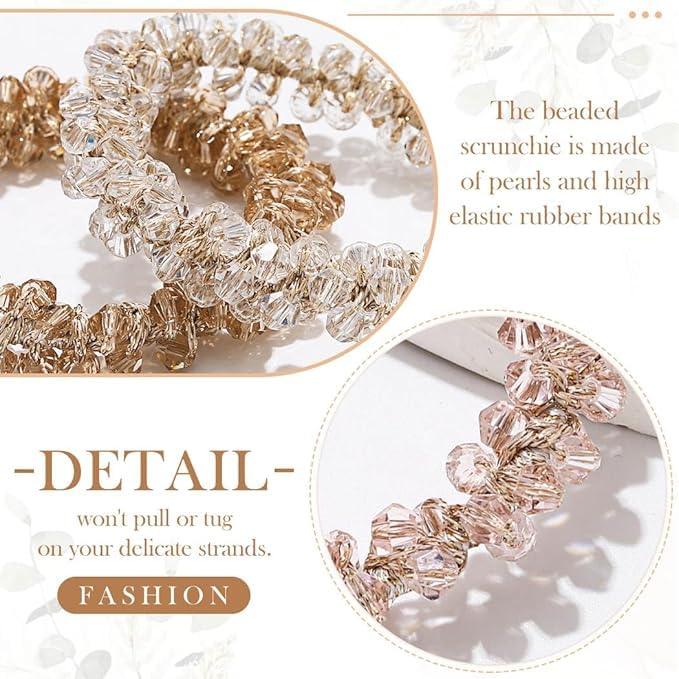 El Regalo 10PCs Crystal Rhinestone Hair Ties Set - Beaded Scrunchies & Ponytail Holders for Women - Soft, Durable, Stretchy Crystal Hair Accessories - Elegant Ponytail Fixer & Bracelet in 10 Mixed Colors