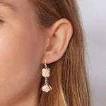 El Regalo Simulated Navy Blue Sapphire & Champagne Topaz Crystal Earrings- Hypoallergenic Dangle Drops Crystal Earrings for Girls & Women (Peachy Pink)