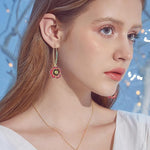 El Regalo Women's & Girl's 1 Pair Iridescent Flower Dangle Earrings - Hypoallergenic Gold-Tone with Mixed Stones Earrings (Red Rose Flower)