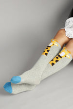 El Regalo 1 Pair Cute & Soft Fun Cartoon Animal Printed Funky Socks for Kids/Cute Animal Cartoon Print Lovely Combed Cotton High Knee Socks (3-8 Years) (Grey Girraffe)