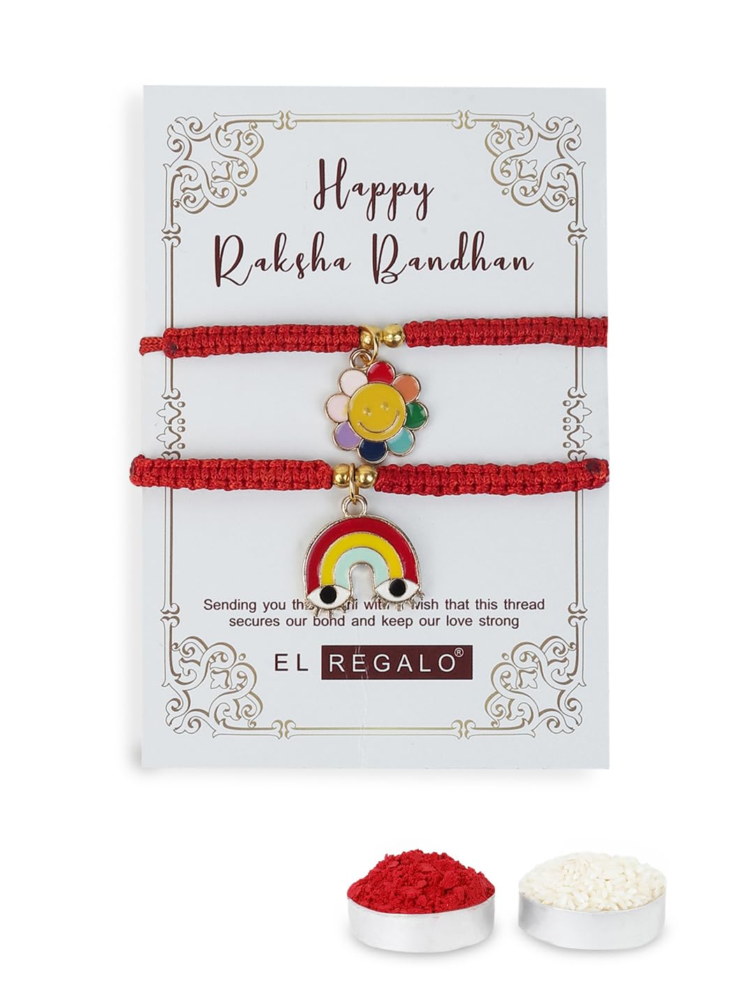 El Regalo Quirky 2PC Sports Rakhi for Kids | 2 Sport Balls Rakhis Combo Set for Brother/Niece/Nephew- Rakhi for Sports Lovers Bhai with Roli-Chawal, Message Card in Rakhi Gift Box (Option-8)