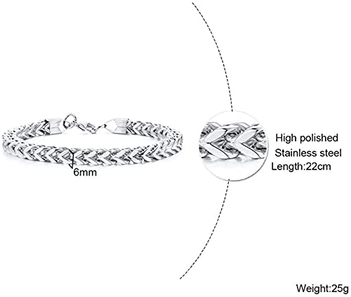 El Regalo Men Bracelets- 6mm Wide Curb Chain Bracelet for Men Women Stainless Steel | Men Jewelry- Gift for Him (Silver)