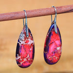 El Regalo Elegant Natural Stone Drop Earrings for Women | Vintage Teardrop Boho Dangle Earrings | Anti-Tarnish Western Statement Jewellery for Girls & Women (Purple Red)