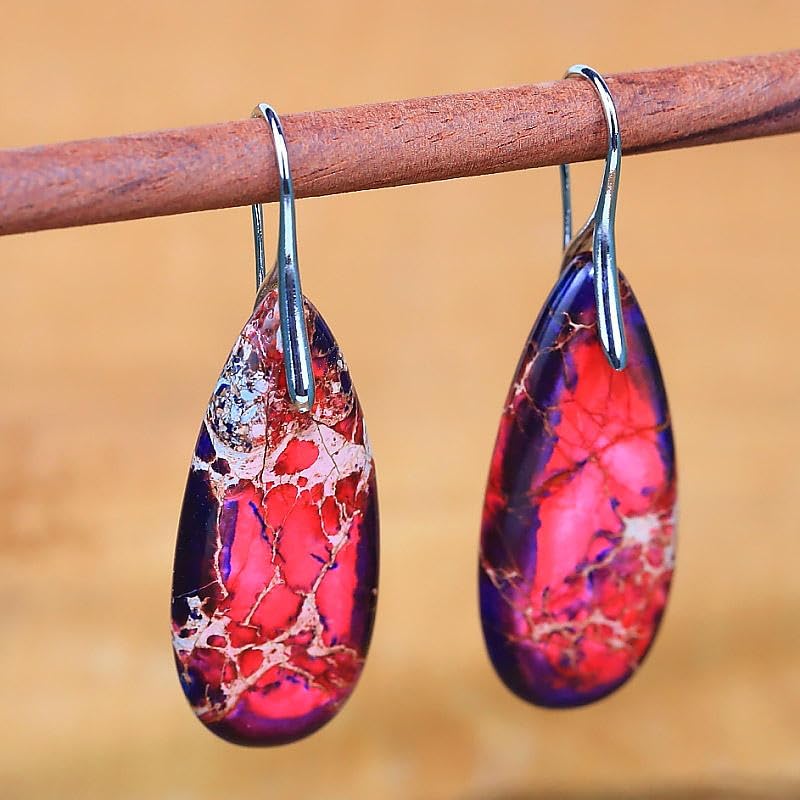 El Regalo Elegant Natural Stone Drop Earrings for Women | Vintage Teardrop Boho Dangle Earrings | Anti-Tarnish Western Statement Jewellery for Girls & Women (Purple Red)