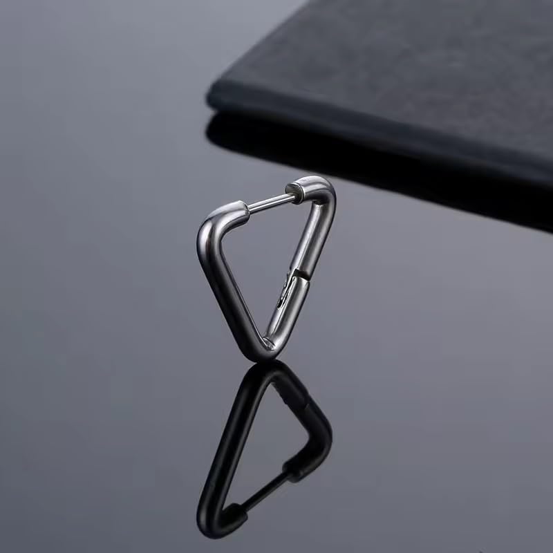 El Regalo Waterproof Men's Women's Punk Stainless Steel Triangle Shape Design Hoop Earrings - Geometry Triangle Huggie Hoop Earrings, Minimalist Punk Rock Style (Silver)