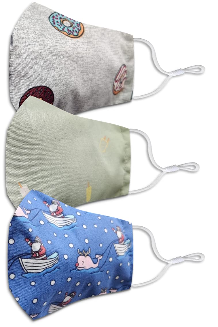 El Regalo (Set of 3 Kids Cotton Face Masks (Age group - 7-12 yrs) | Multi Layer Soft Cotton Reusable & Washable Face Masks With Adjustable Ear Loops for Kids (kids print)