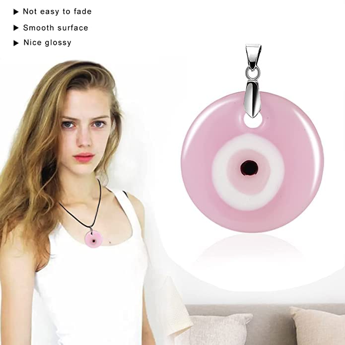 El Regalo 1 PC Big Pink Evil Eye Pendant Necklace for Girls & Women - Turkish Evil Eye Big Leather Rope Necklace (Round Evil Eye)