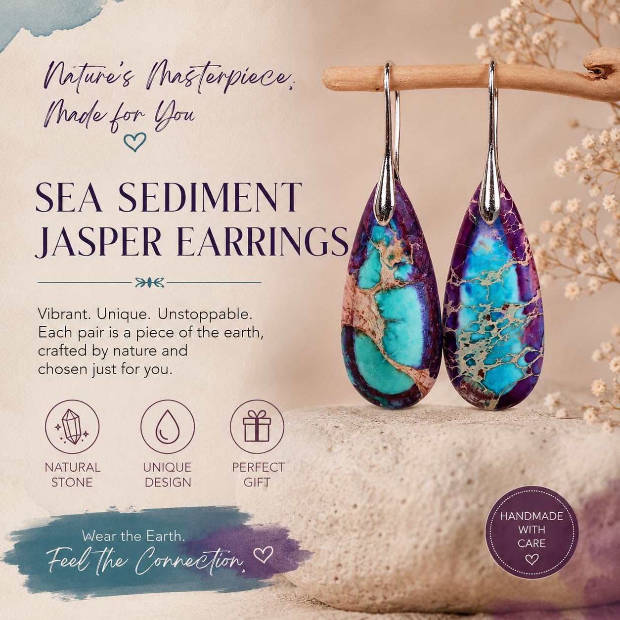 El Regalo Elegant Natural Stone Drop Earrings for Women | Vintage Teardrop Boho Dangle Earrings | Anti-Tarnish Western Statement Jewellery for Girls & Women (Purple Blue)