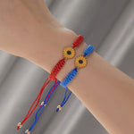 El Regalo 2 PCs Sunflower Daisy Bracelet - Adjustable Sunflower Bracelets for Best Friends/Besties - Sunflower Pinky Promise Bracelets for Kids Girls/Teens/Women (Blue & Red Sunflower Bracelet)