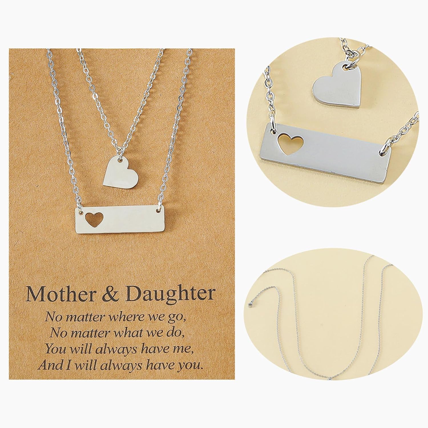 El Regalo Women & Girls 2PCs Stainless Steel Cut Out Heart Charm Mother & Daughter Clavicle Necklace- Hollow Heart Matching Necklaces Set for Mom & Daughter- Symbol of Eternal Bond