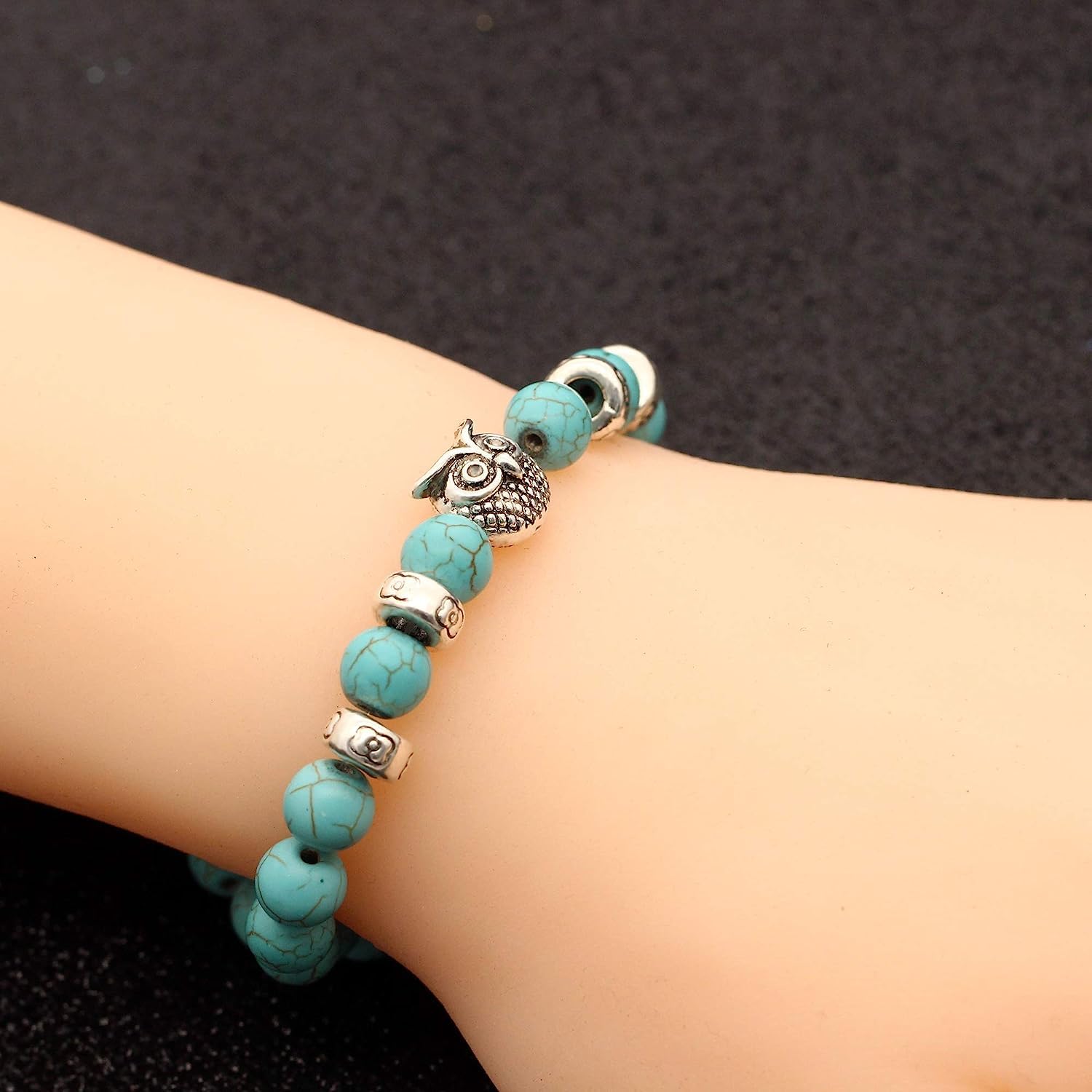 El Regalo 8mm Turquoise Beads Owl Braided Rope Unisex Bracelet for Girls/Boys/Men/Women Bohemian Jewelry Gift