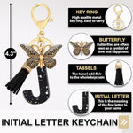 El Regalo Personalized Name Initials Butterfly Charm Keychain - Name Letter Keyring with Black & Golden Tassel & Butterfly Pendant, Purse, Bag, Backpack Accessory (J Letter)
