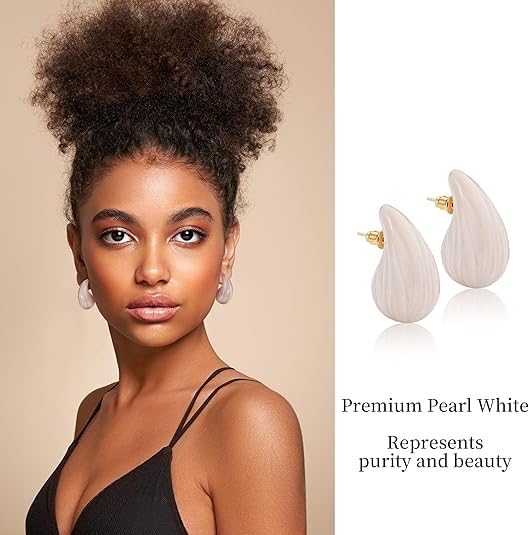 El Regalo's Elegant Teardrop Stud Earrings for Women and Girls | Premium Glaze Enamel Waterdrop Statement Studs | Anti-Tarnish Minimalist Korean Style Modern Jewellery Gift (Vanilla Cream)