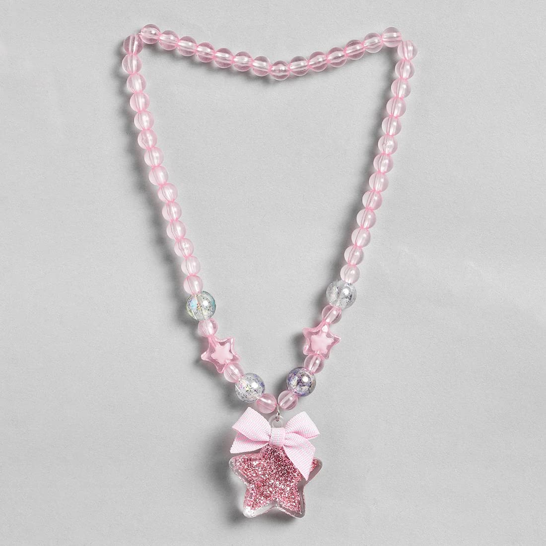 El Regalo 1 Pair Girls Kids Glittery Star Beads Princess Necklace & Bracelet Sets- Acrylic Star Beads Princess Necklace Bracelet Jewelry Set for Girls Kids (Pink Star)